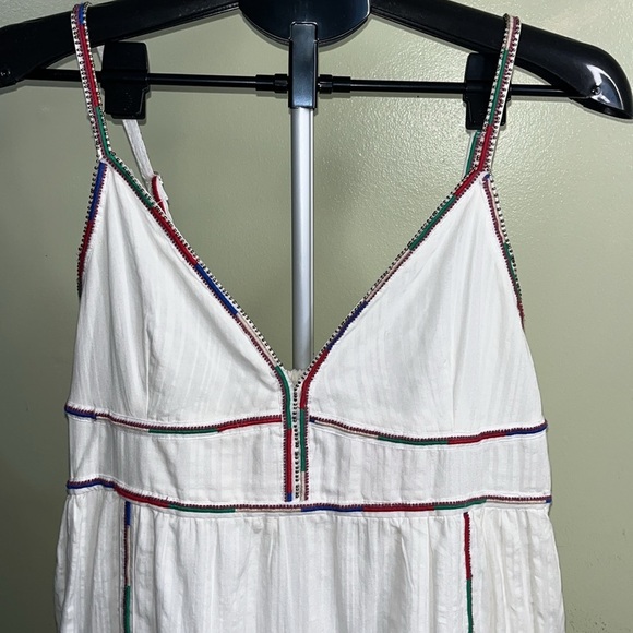 Caroline Constas White  Cotton Spaghetti Beaded Straps Embroidered  Midi Dress - Picture 3 of 16